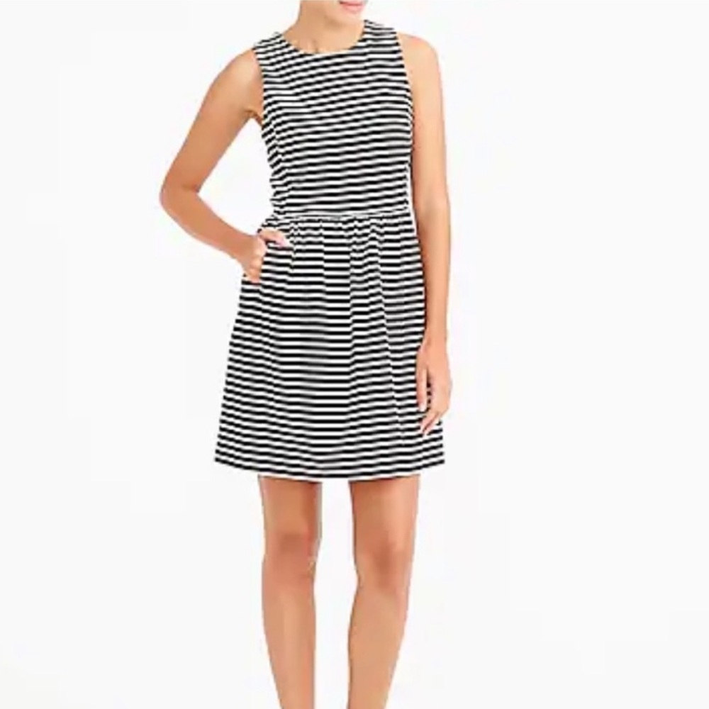 NWT J. Crew Striped Pleated Ponte Dress | Zip Back